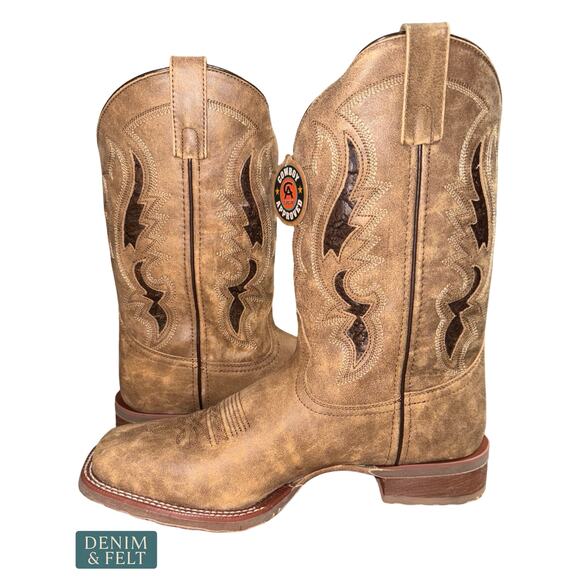 NEW Laredo Distressed Leather Western Boots Tan Broad Square Toe Cowboy Ranch 12 main image 4